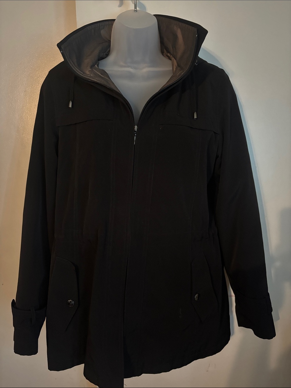 Miss Gallery All Weather Classic Black Zip-Up Hooded Jacket